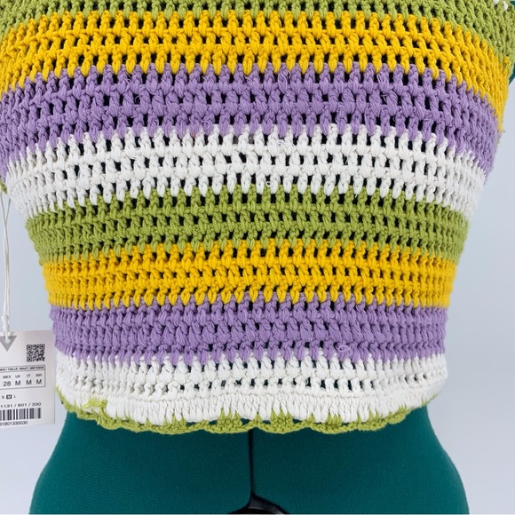 Zara NWT Striped Crochet Backless Halter Top with Ties, Medium - Picture 3 of 15